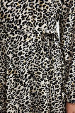 Kadın Moda Şık Mini Boy Gömlek Yaka Regular Kuşaklı Animal Dokuma Elbise
