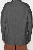 Kadın Moda Şık Dik Yaka Reglan Kol Regular Geniş Kalıp Yumuşak Dokulu Basic Triko Kazak