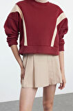 Kadın Moda Şık Regular Bisiklet Yaka Düşük Kol Regular Normal Kalıp Örme Sweatshirt