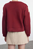 Kadın Moda Şık Regular Bisiklet Yaka Düşük Kol Regular Normal Kalıp Örme Sweatshirt
