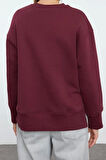 Kadın Regular Bisiklet Yaka Düşük Kol Regular Kalın İçi Polarlı Normal Kalıp Basic Örme Sweatshirt