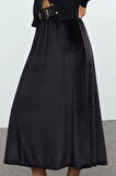 Kadın Moda Stil Midi Astarsız Örme Kadife Beli Lastikli Kloş Midi Etek