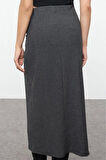 Kadın Moda Stil Midi Astarsız Örme Kruvaze Dokulu Büzgü Drape Detaylı Midi Etek