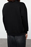 Kadın Regular V Yaka Düşük Kol Regular Basic Normal Kalıp V yaka Kalın İçi Polarlı Örme Sweatshirt