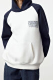 Kadın Moda Şık Bol Kapüşonlu Reglan Kol Uzun Slogan Baskılı Kalıp Kalın İçi Polarlı Örme Sweatshirt