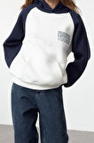 Kadın Moda Şık Bol Kapüşonlu Reglan Kol Uzun Slogan Baskılı Kalıp Kalın İçi Polarlı Örme Sweatshirt