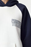 Kadın Moda Şık Bol Kapüşonlu Reglan Kol Uzun Slogan Baskılı Kalıp Kalın İçi Polarlı Örme Sweatshirt
