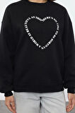 Kadın Bol Bisiklet Yaka Düşük Kol Uzun Geniş Kalıp Sırt Baskılı Kalın İçi Polarlı Örme Sweatshirt
