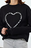 Kadın Bol Bisiklet Yaka Düşük Kol Uzun Geniş Kalıp Sırt Baskılı Kalın İçi Polarlı Örme Sweatshirt