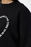 Kadın Bol Bisiklet Yaka Düşük Kol Uzun Geniş Kalıp Sırt Baskılı Kalın İçi Polarlı Örme Sweatshirt
