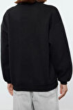 Kadın Bol Bisiklet Yaka Düşük Kol Uzun Geniş Kalıp Sırt Baskılı Kalın İçi Polarlı Örme Sweatshirt