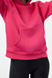Kadın Moda Şık Regular Kapüşonlu Düşük Kol Regular Normal Kalıp Örme Sweatshirt