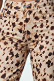 Kadın Moda Şık Kot Pantolon Geniş Paça Uzun Boy Denim Leopar Desenli Yüksek Bel Jeans