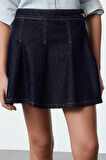 Kadın Moda Stil Mini Astarsız Denim Pileli Yüksek Bel Mini Denim Etek