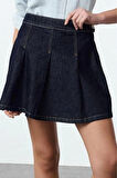 Kadın Moda Stil Mini Astarsız Denim Pileli Yüksek Bel Mini Denim Etek