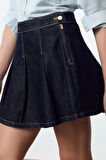 Kadın Moda Stil Mini Astarsız Denim Pileli Yüksek Bel Mini Denim Etek