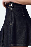 Kadın Moda Stil Mini Astarsız Denim Pileli Yüksek Bel Mini Denim Etek