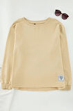 Kadın Büyük Beden Moda Şık Regular Bisiklet Yaka Düşük Kol Regular Normal Kalıp Örme Sweatshirt