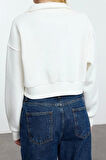 Kadın Moda Oversize Polo Yaka Düşük Kol Uzun Rahat Kalıp Polo Yaka Kalın İçi Polarlı Örme Sweatshirt