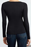 Kadın Moda Şık Crop V Yaka Slim Kalıp Örme Büzgü Drape Detaylı Fitted Vücuda Oturan Kollu Esnek Bluz