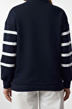 Kadın Fermuarlı Yaka Standart Kol Fermuar Detaylı Çizgili Normal Kalıp Örme Sweatshirt