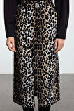Kadın Moda Stil Maxi Astarsız Dokuma Animal Leopar Desenli Önden Yırtmaçlı Maxi Boy Dokuma Etek