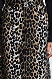 Kadın Moda Stil Maxi Astarsız Dokuma Animal Leopar Desenli Önden Yırtmaçlı Maxi Boy Dokuma Etek