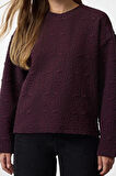 Kadın Moda Şık Regular Bisiklet Yaka Standart Kol Regular Jakarlı Normal Kalıp Örme Sweatshirt