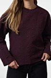 Kadın Moda Şık Regular Bisiklet Yaka Standart Kol Regular Jakarlı Normal Kalıp Örme Sweatshirt