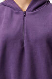 Kadın Moda Şık Regular Kapüşonlu Düşük Kol Regular Normal Kalıp Polar Fermuarlı Yaka Örme Sweatshirt