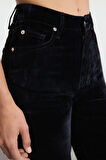 Kadın Moda Şık Kot Pantolon Boru Paça Regular Boy Denim Süet Görünümlü Yüksek Bel Straight Jeans