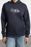 Kadın Moda Şık Bol Kapüşonlu Düşük Kol Uzun Ön Arka Baskılı Geniş Kalıp Örme Sweatshirt