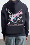Kadın Moda Şık Bol Kapüşonlu Düşük Kol Uzun Ön Arka Baskılı Geniş Kalıp Örme Sweatshirt