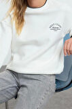 Kadın Moda Bol Bisiklet Yaka Düşük Kol Uzun Slogan Nakışlı Kalıp Kalın İçi Polarlı Örme Sweatshirt