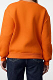 Kadın Bisiklet Yaka Düşük Kol Uzun Reaxed Rahat kalıp Slogan Baskılı Kalın Polarlı Örme Sweatshirt