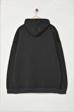 Kadın Büyük Beden Bol Kapüşonlu Standart Kol Geniş Kesim İçi Polar Sıcak Tutan Nakışlı Sweatshirt