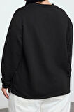 Kadın Büyük Beden Bisiklet Yaka Standart Kol Çıtçıt Detaylı Normal Kalıp Örme Sweatshirt