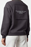 Kadın Bisiklet Yaka Düşük Kol Normal Kalıp Ön ve Sırt Baskılı Kalın Polarlı Örme Sweatshirt
