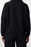 Kadın Moda Bol Polo Yaka Düşük Kol Uzun Kalp Nakışlı Geniş Kalıp Selanik Polo Yaka Örme Sweatshirt