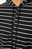 Kadın Moda Şık Regular Kapüşonlu Düşük Kol Regular Çizgili İnce Kumaş Örme Sweatshirt