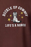 Kadın Relaxed Bisiklet Yaka Düşük Kol Kalın İçi Polarlı Western Baskılı Normal Kesim Örme Sweatshirt