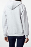 Kadın Kapüşonlu Düşük Kol Uzun Kalın Polarlı Kanguru Cepli Slogan Baskılı Örme Sweatshirt
