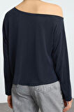 Kadın Moda Şık Regular Kayık Yaka Tek Kol Relaxed Kalıp Örme %100 Modal Kumaş Rahat Kesim Bluz