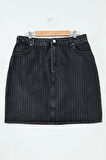 Kadın Moda Stil Mini Astarsız Denim Büyük Beden More Sustainable Çizgili Mini Denim Etek