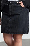 Kadın Moda Stil Mini Astarsız Denim Büyük Beden More Sustainable Çizgili Mini Denim Etek