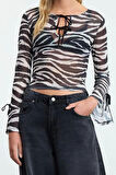 Kadın Regular  Slim Kalıp Örme Zebra Baskılı Fitted Vücuda Oturan Esnek Bluz