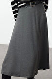 Kadın Moda Stil Midi Astarsız Örme A Kesim Çan Kesim Midi Fırçalı Esnek ÖrmeEtek
