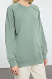 Kadın Moda Şık Regular Bisiklet Yaka Reglan Kol Regular Yıkamalı Normal Kalıp Örme Sweatshirt