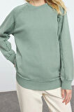 Kadın Moda Şık Regular Bisiklet Yaka Reglan Kol Regular Yıkamalı Normal Kalıp Örme Sweatshirt
