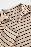 Kadın Büyük Beden Oversize Polo Yaka Düşük Kol Çizgili Geniş Kalıp Selanik Polo Yaka Örme Sweatshirt